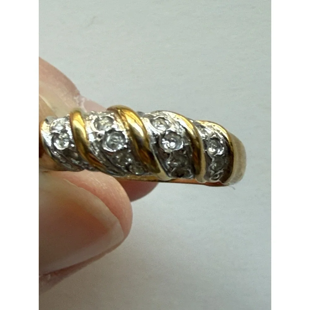 Vintage Gold And Cubic Zirconia Swirl Band Ring‎ 14KT GF ESPO Size 8.5 READ